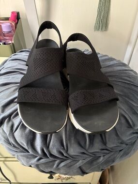 Skechers Black Knit Slingback Sandals